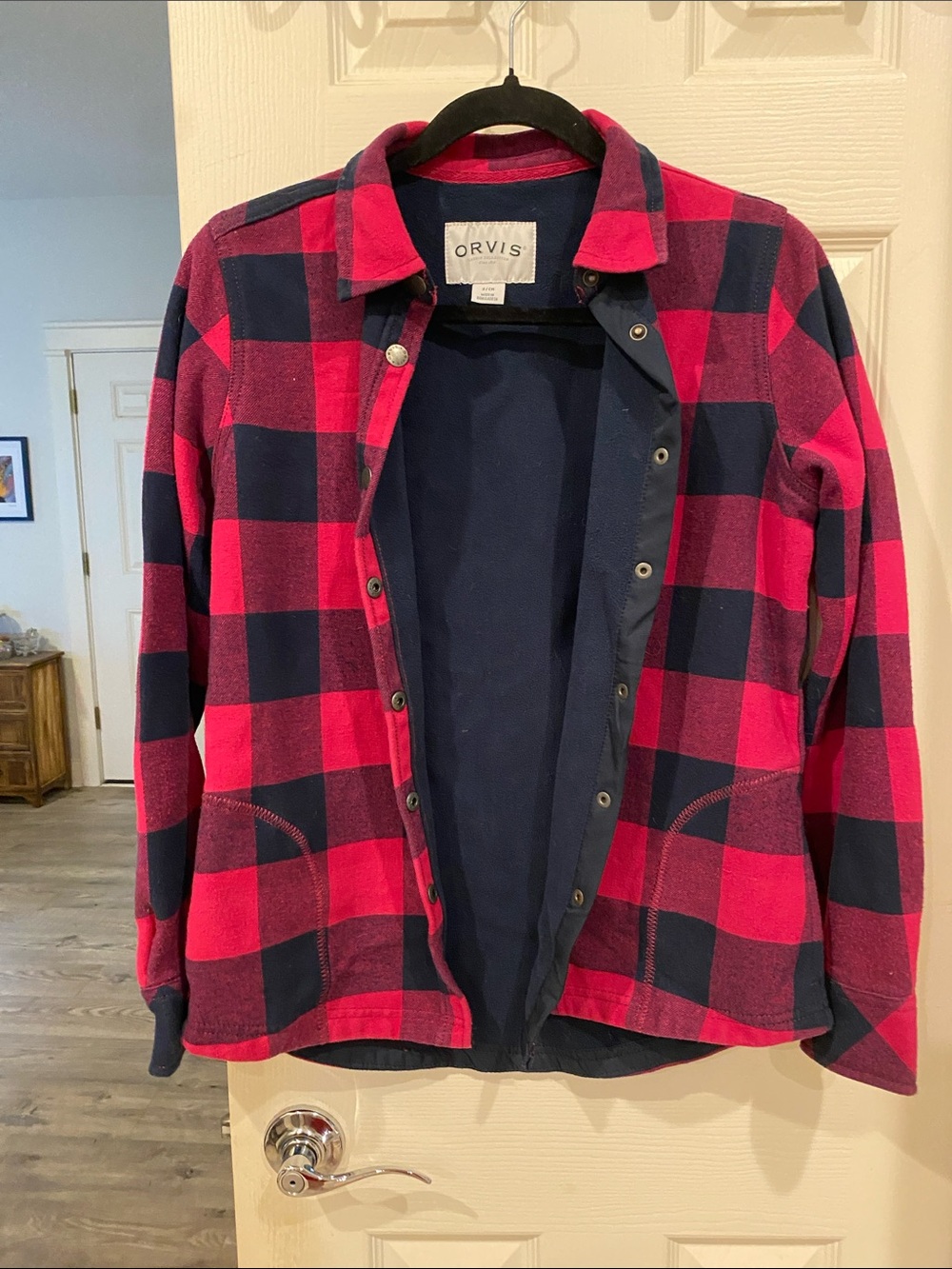 Orvis Pink and Navy Plaid Fleece Shirt Jacket